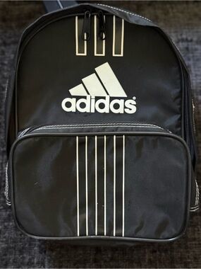 adidas Black Backpack with White Logo and Stripe Accents